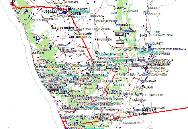 unsere Route in Suedindien